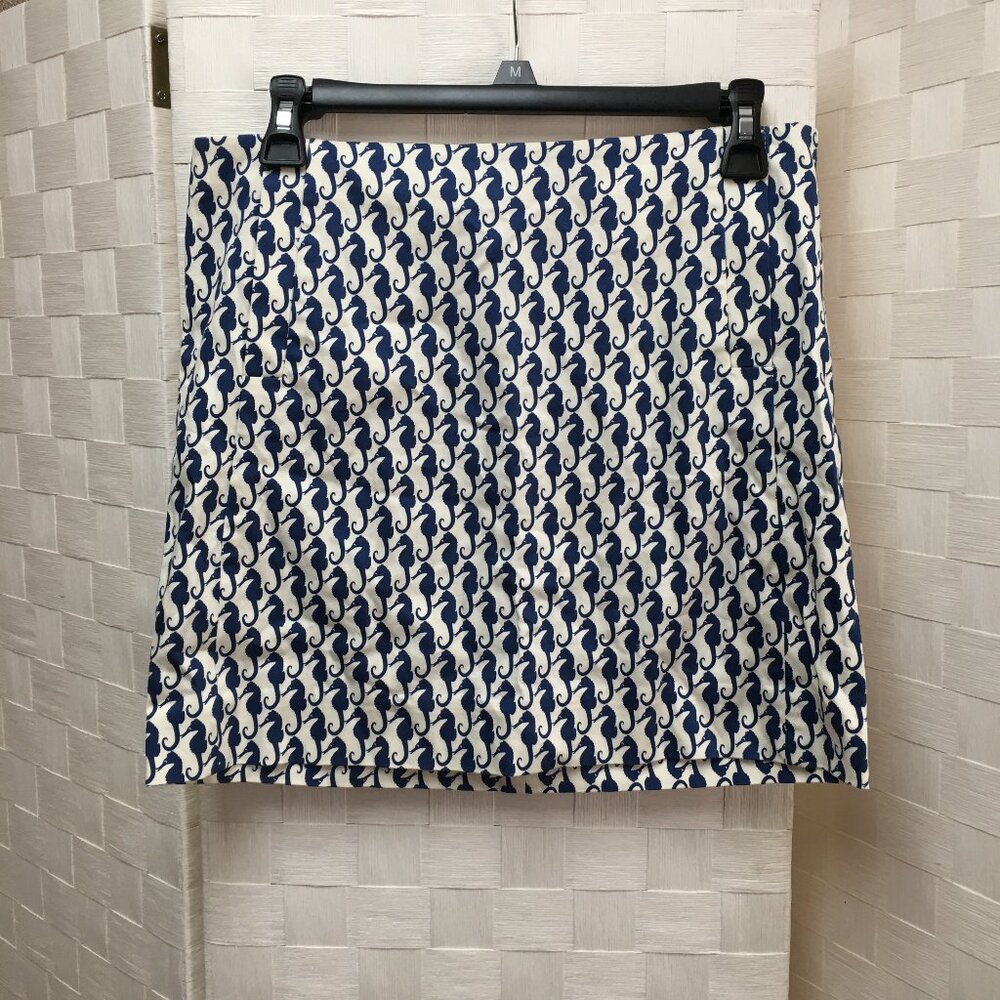 j. crew blue white seahorse print mini skirt size 2